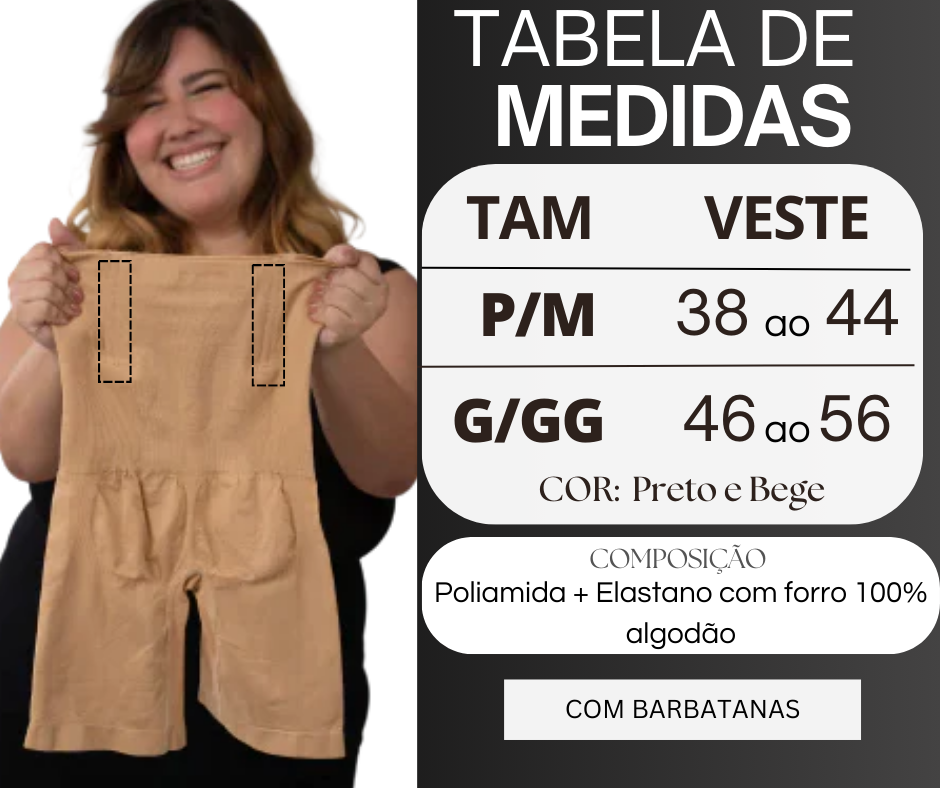 Tabela de medidas Shorts Modelador